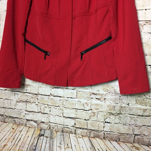 Lafayette 148 2 Blazer Jacket Zipper Front Red Zip Up Pockets Structured - Picture 6 of 10